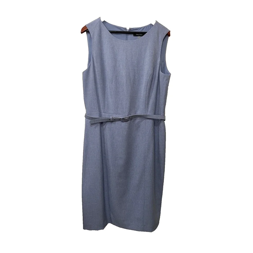 Nine West Sleeveless Sheath Dress With Fabric Belt Light Blue Size 16 Pre-owned - Picture 2 of 7
